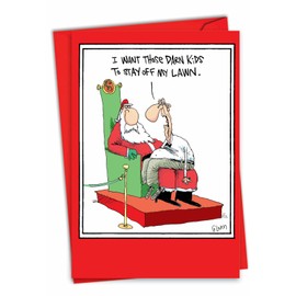 NobleWorks Funny Christmas Greeting Card with 5 x 7 Inch Envelope (1 Card) Merry Christmas Holiday Kids Off The Lawn 5792