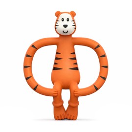 Mordedor de silicona para bebé de 3 meses, fácil de sostener y encaja naturalmente en la boca, sin BPA de grado alimenticio con protección BioCote, estimula y masajea las encías, tigre de peluche