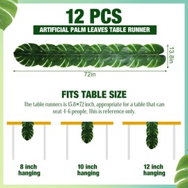 12 Pcs Artificial Palm Leaves Table Runners 72 Inch Long Tropical Palm Leaves Table Runner Faux Leaf Table Cloth for Wedding Hawaiian Luau Theme Party Supply Summer Table Decoration (Palm Leaf)
