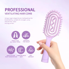 Smoothing Hair Brush For Curling & Styling, Suitable ForWet Or Dry Hair Types, Anti-Static Bristle, Lightweight HandleVentilated Hair Brush(With Built-In Cleaning Claw) (Purple)
