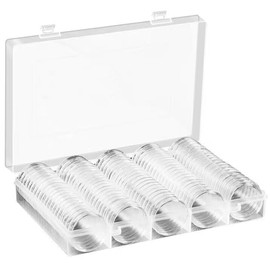 STOBOK 100Pcs 30mm Transparent Coin Holders with 1Pc Organizer Case, Lightweight Coin Protector Storage for Safe Travel & Home Organization, Perfect for Collectors and Organizing Small Items