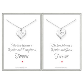 Set of 2 Heart Necklaces, Mother of the Bride Gift, Mother of the Groom Gift, Mother of the Groom Gift from Bride, Sterling Silver Heart Necklaces for Moms 18 Inches with 2 Inches Extender