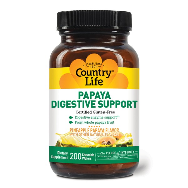Country Life, Papaya Digestive Support, Daily Enzymes to Promote Digestive Health and Nutrient Absorption, 200 ct