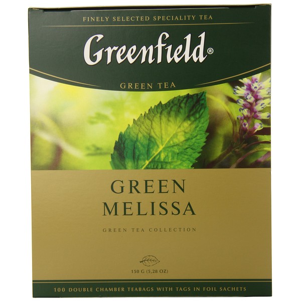 Greenfield Green Melissa Green Tea Collection Finely Selected Speciality Tea 100 Double Chamber Teabags With Tags in Foil Sachets