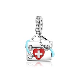 GOINEVA Medical First Aid Kit Charm 925 Sterling Silver Charm Fits Women's Charm Bracelet & Necklace Valentine's Day Mother's Day Jewelry Gifts for Women