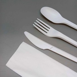 Compostable Cutlery Set Disposable (250 Pcs) – White Napkin, Fork Spoon Knife Set - Plastic Cutlery Combo Party Utensils