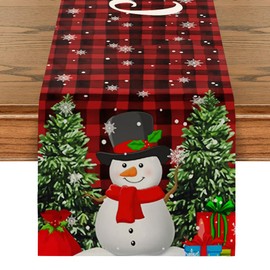 ASANMEYO Linen Red and Black Buffalo Check Plaid Christmas Table Runner 72 Inches Long Seasonal Winter Christmas Xmas Holiday Farmhouse Style Table Decoration