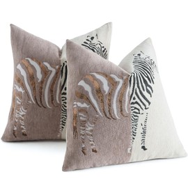 AmHoo Set of 2 Throw Pillow Covers Zebra Chenille Patchwork Decorative Pillows Cover Pillowcase for Sofa Couch Bed 18 x 18-Inch Nougat