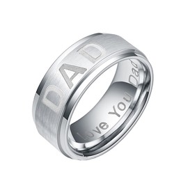 EVBEA Fathers Day Dad Ring Pendant Necklace Stainless Steel White Gold Plated Engraved Love You Mom/Dad Couples Promise Family Gifts for Mother Father Birthday(DAD,Z+1)