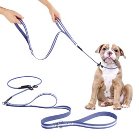 Slip Lead Dog Leash, 5ft Dog Training Leash, Waterproof Reflective Dog Traffic Leash Double Handle Dog Leash with Adjustable Stopper, Slip Collar Leash for Large Medium Small Dogs