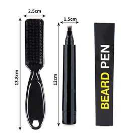 LATTCURE Beard Filler Pen Beard Filling Kit Filler Pencil - 1 Brush Includes Durable Cover Natural Finish Beard Moustache Waterproof 4 Tips Soft Brush Black