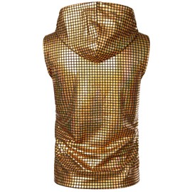 ZEROYAA Mens Hipster Metallic Sequins Zip Up Sleeveless Hooded Vest T Shirt with Kangaroo Pocket ZLSV17 Gold X-Large