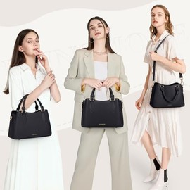 RAINSMORE Bolsas de Mujer PU Impermeable Bolsa de Mano Bolsa Tote Mujer con Bandolera Ajustable Bolso Crossbody Hombro para Trabajo Casual Citas Negro