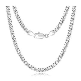 Chain necklace, gold plated stainless steel Cuban chain 4/5mm, durable and fast fading, Hip Hop men's jewelry, thin gold chain men's silver chain for men and women 50cm/55cm(Silver 4mm, 21 inches)