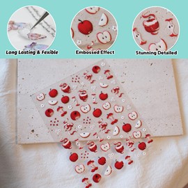CESTSIREN Red Apple Nail Art Stickers, 5D Embossed Coquette Nail Decals,for Nail Art Design, Self-Adhesive,Cute Nail Accessories for Women, Nail Art Supplies