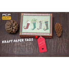 PCP 100 Pcs Gift Tags 9x4.5cm Kraft Paper Tags with 30m Jute Twine String for Arts & Craft, Luggage Label, Weddings, Valentines & Christmas, 300g/m² (Red)
