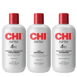CHI Infra Trio Kit, Includes Infra Shampoo, Infra Thermal Protective Treatment, & Silk Infusion For Hair Strength & Shine, Paraben & Sulfate-free, 3 Products, 12 Oz