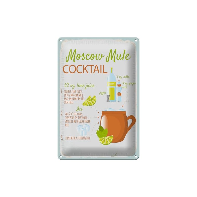 Blechschild 30 x 20 cm Moscow Mule Cocktail Recipe -
