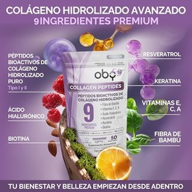 OBY Colágeno Hidrolizado, Resveratrol Ácido Hialurónico Polvo 50 porciones