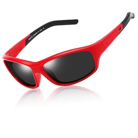 DUCO Kids Sports Style Polarised Sunglasses Rubber Flexible Frame For Boys Girls Baby and Children (K005 Red)