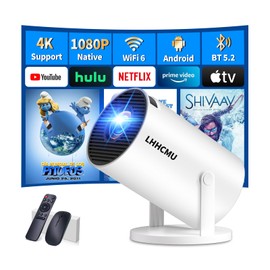 Mini Projector 1080P, 4K Projector Full HD with WIFI 6 and Bluetooth 5.2, Support 180° Rotatable Portable Projector with Auto Keystone Correction, Built-in App Compatible with Phone/HDMI/USB-White