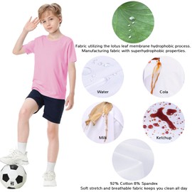 Dreammonkey Toddler to Youth Stain Resistant T-Shirts Kids Cotton Short Sleeve Water Repellent Shirts for Boys and Girls (Pink M)