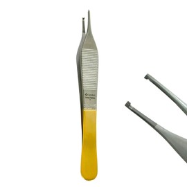 4.75" Adson Tissue Forceps, 1x2 Teeth Serrated with Tungsten Carbide Inserts | Gold Color Handle | German Stainless Steel (1 Piece)