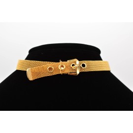 Vintage Choker Necklace Mesh Chain Belt Buckle Collar Gold Chunky NOS 90s Bin4A