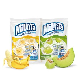 Milkita Creamy Shake Candy Bag, Gluten Free Chewy Candies with Calcium & Real Milk, Zero Trans Fat, Low-Sugar (Banana & Honeydew) 50 Pcs