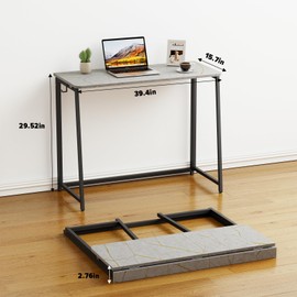 WOHOMO Folding Desk, Small Writing Desk 39.4", Space-Saving Foldable Laptop Table Writing Workstation for Home Office, Easy Assembly, Grey