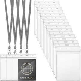 Patelai 50 Pcs 4 x 5.5 Inch Clear Passport Holders with Lanyard Extra Large PVC Card Holder Waterproof Name Badge Holder for Cruise Vacation Credit Card Plane Ticket Receipt (Gray)