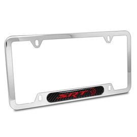 iPick Image for - Dodge SRT Hellcat Red Real Carbon Fiber Nameplate Chrome Stainless Steel License Plate Frame