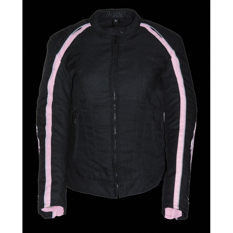 Women's Motorcycle Black Textile Vented Jacket W/Stud Reflective Wings &