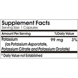 Potassium Asporotate 99mg ~ 200 Capsules - No Additives ~ Naturetition Supplements