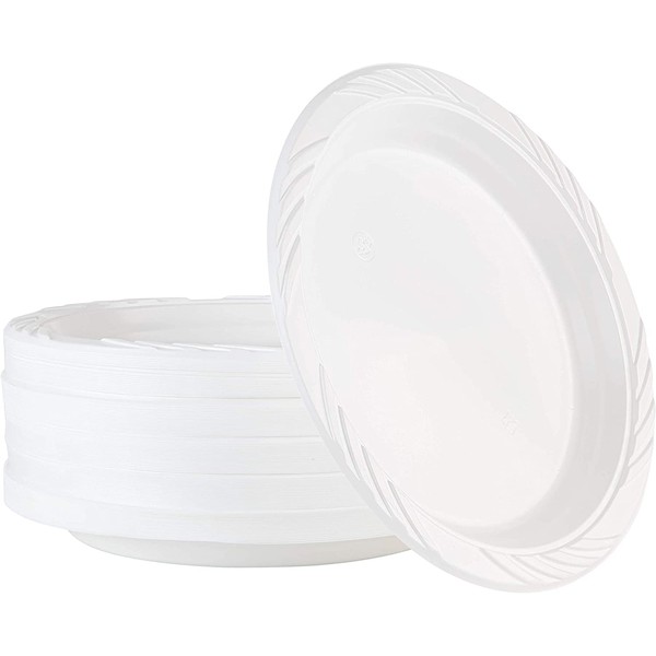 100 Count Disposable 9 Inch White Plastic Dinner Plates large