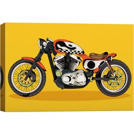 SIGNWIN Canvas Wall Art Bright Red and White Cafe Racer Bike in Yellow Background Transportation Motorcycles Illustrations Modern Art Industrial Fun for Living Room, Bedroom, Office - 24x36 inches