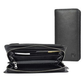 House of Luggage Large Genuine Leather Wallet Purse Multi-Compartment Card Organiser HLG243 Black