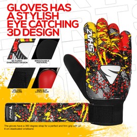 Shaz Soccer Goalkeeper Gloves for Kids Boys Children Youth,Funky Football Goalie Gloves Anti Slip 4mm Latex Palm with Strong Grip & Double Wrist Protection (Size 6 Suitable for 13-15 Years, Red)