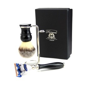 Vintage Luxury Men's Shaving Kit with Synthetic Hair Brush,3 Different Type of Razor to Choose & Stainless Steel Stand.Perfect Set for Men's (5 Edge Razor)