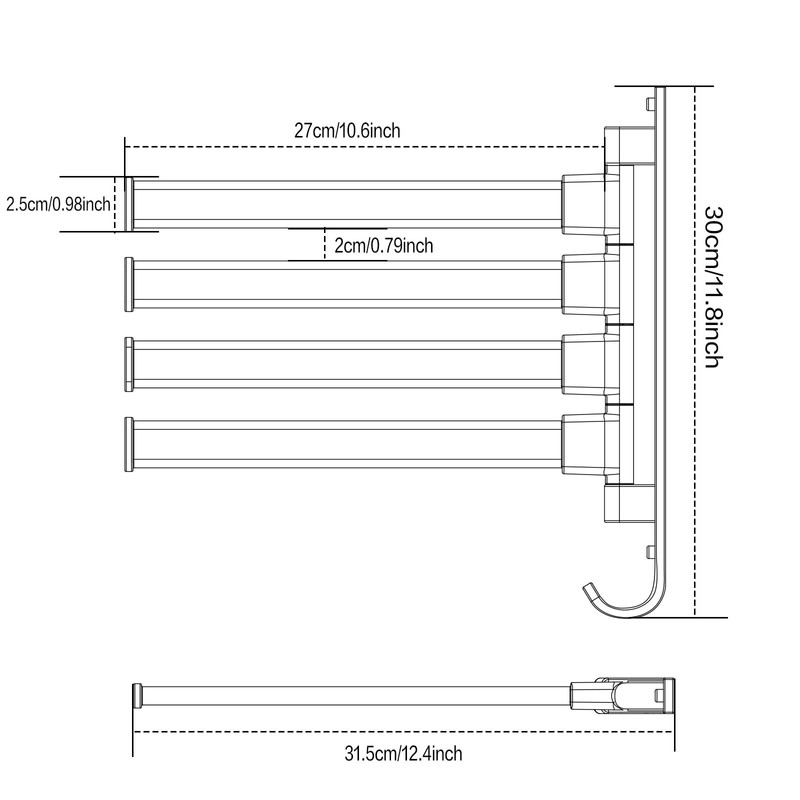 Swivel Towel Rack, 4 Arm Wall Mounted Towel Bars with