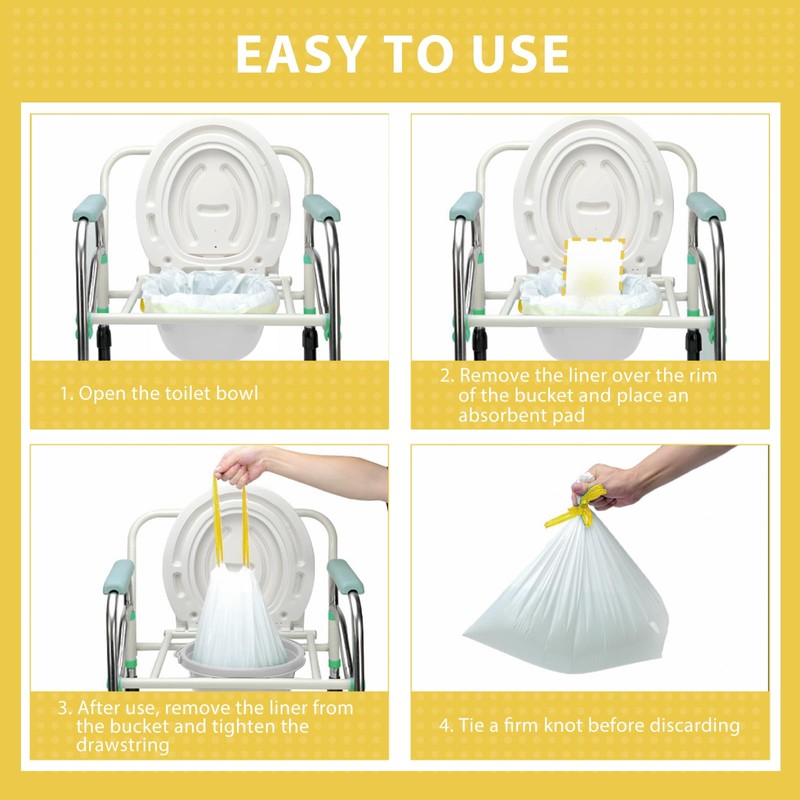 ININCARE Commode Liners with Absorbent Pads for Bedside Commode, 100