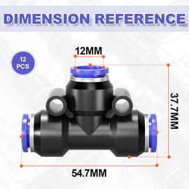 Bwintech 12 x 12 mm 3-way T-piece, pneumatic plug-in connection, 3-way plastic quick release, PE air line adapter