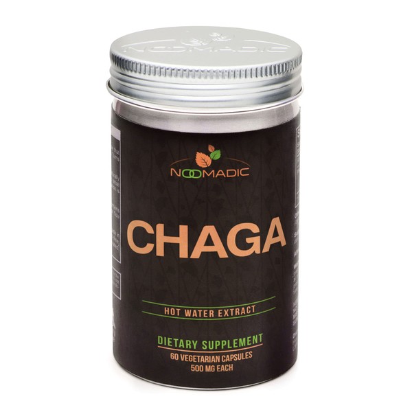 Noomadic Chaga Mushroom, 60 Capsules, 500mg Each, Antioxidant & Immune Support, Hot Water Extract, Fruiting Bodies, 30% Beta-D-Glucans