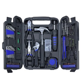Torin 129 Piece Tool Set Household Repair Tool Kit with Plastic ToolBox, S2 tool steel adjustable wrench, driver handle, Wire Striper, measuring tape, screwdriver bits, screwdrivers Set.etc, APK129TSM