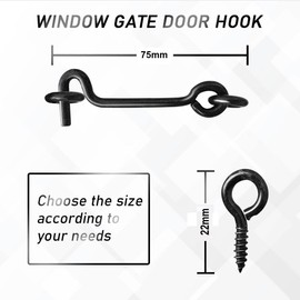 TERF® High Quality Cabin Hook and Eye Black 75mm (3 inch) Gate Door Lock Latch Hook Eye For Window Slide Barn Bathroom Toilet Cabinet Cupboard Shed Gate Door Latch and Multi Purpose Use - Pack of 10