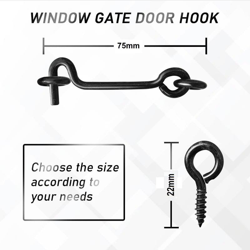 TERF® High Quality Cabin Hook and Eye Black 75mm (3