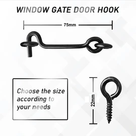 TERF® High Quality Cabin Hook and Eye Black 75mm (3 inch) Gate Door Lock Latch Hook Eye For Window Slide Barn Bathroom Toilet Cabinet Cupboard Shed Gate Door Latch and Multi Purpose Use - Pack of 10