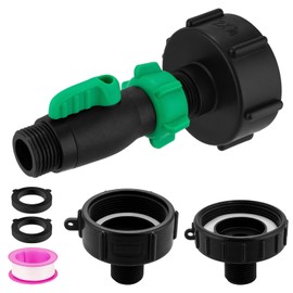 275-330 Gallon IBC Tote Hose Adapter, 3 Sizes IBC Tote Adapter - 2.44" Fine, 2" Fine, 2" Coarse Thread IBC Tote Fittings + 3/4" GHT Garden Hose Shut-Off Valve with Leak-proof Tape & Washer