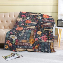 coedoaes Vintage Book Fleece Blanket - 50x60in Colorful Flower Retro Throw Blankets,Soft Cozy Lightweight, Ideal for Living Room Home Rustic Decor and Kids Women Girls Spring Gifts