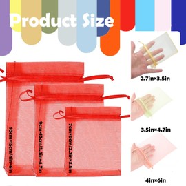 MORAINJAY 100pcs Red Organza Gift Bags,7x9cm Small Organza Favor Bags,Wedding Jewelry Pouches with Drawstring,Mesh Candy Favour Bag Party Sweet Bags for Birthday,Wedding,Christmas,Gift Wrapping